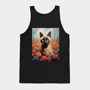 Retro Vintage Siamese Cat Art | Feline Garden Delight Tank Top